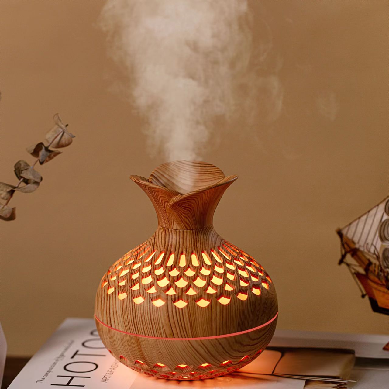 LotusAura Wood Aroma Humidifier